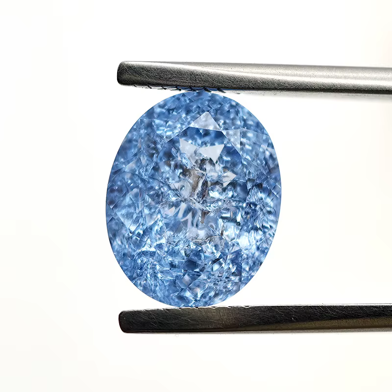 Spinelle Cobalt Bleu Royal/Aigue-marine de laboratoire, forme ovale, effet coton glacé, pierre préci