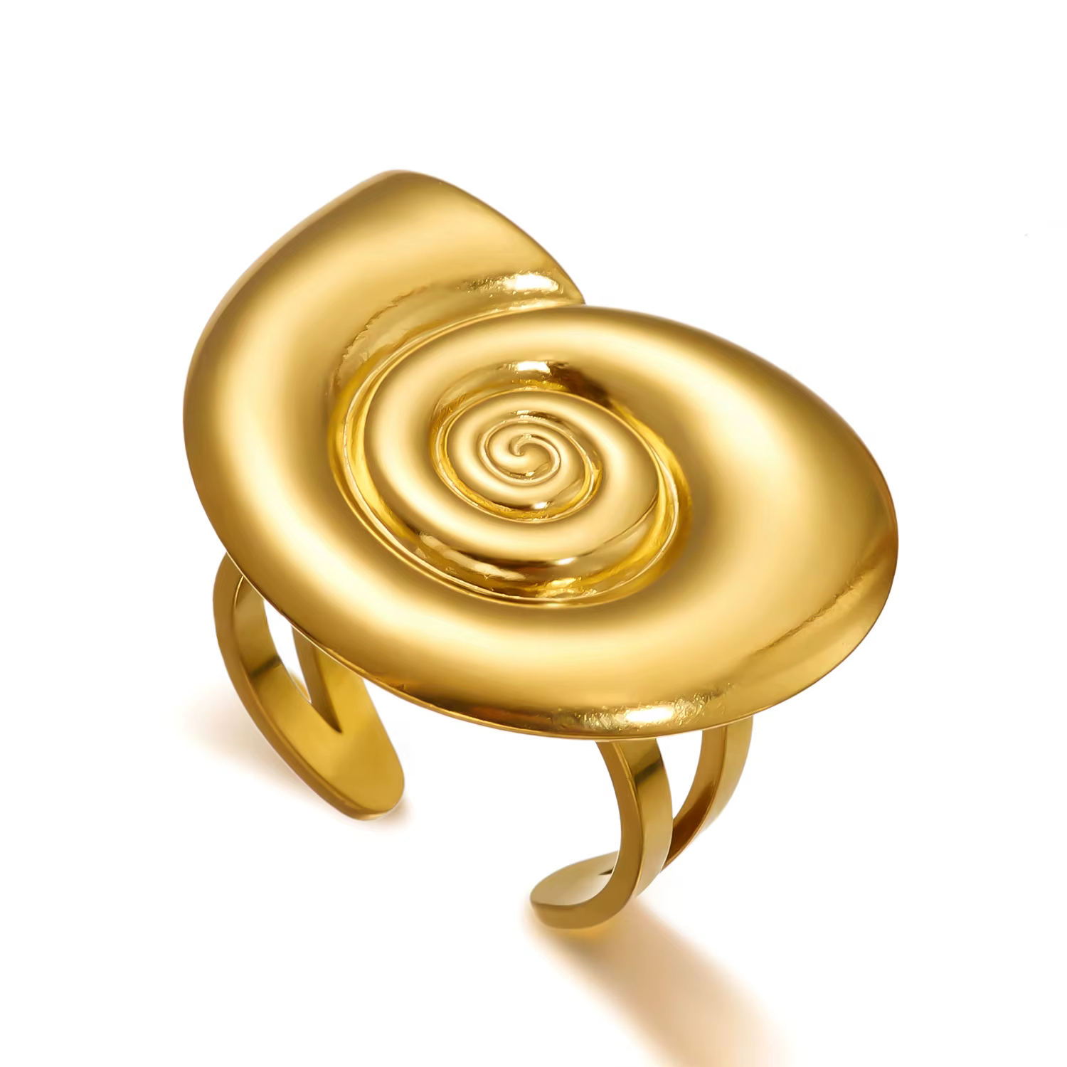 Bague Coquillage Martelé Bohème pour Femme, en Acier Inoxydable Plaqué Or, Style Vintage, Bijou de P