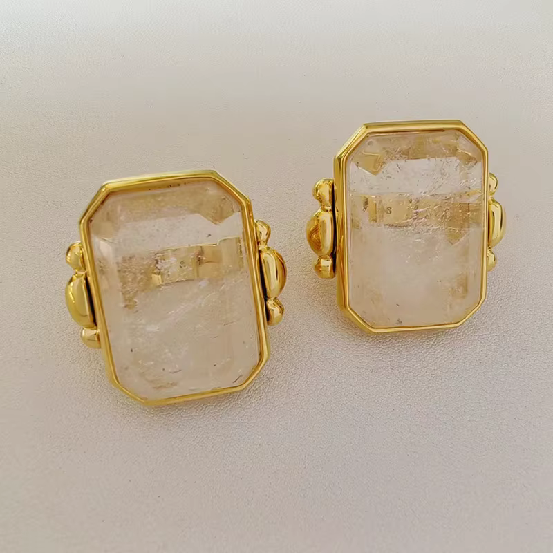 Grand anneau Cube de sucre en cristal de Style français, pierre naturelle carrée plaquée or, bijoux 