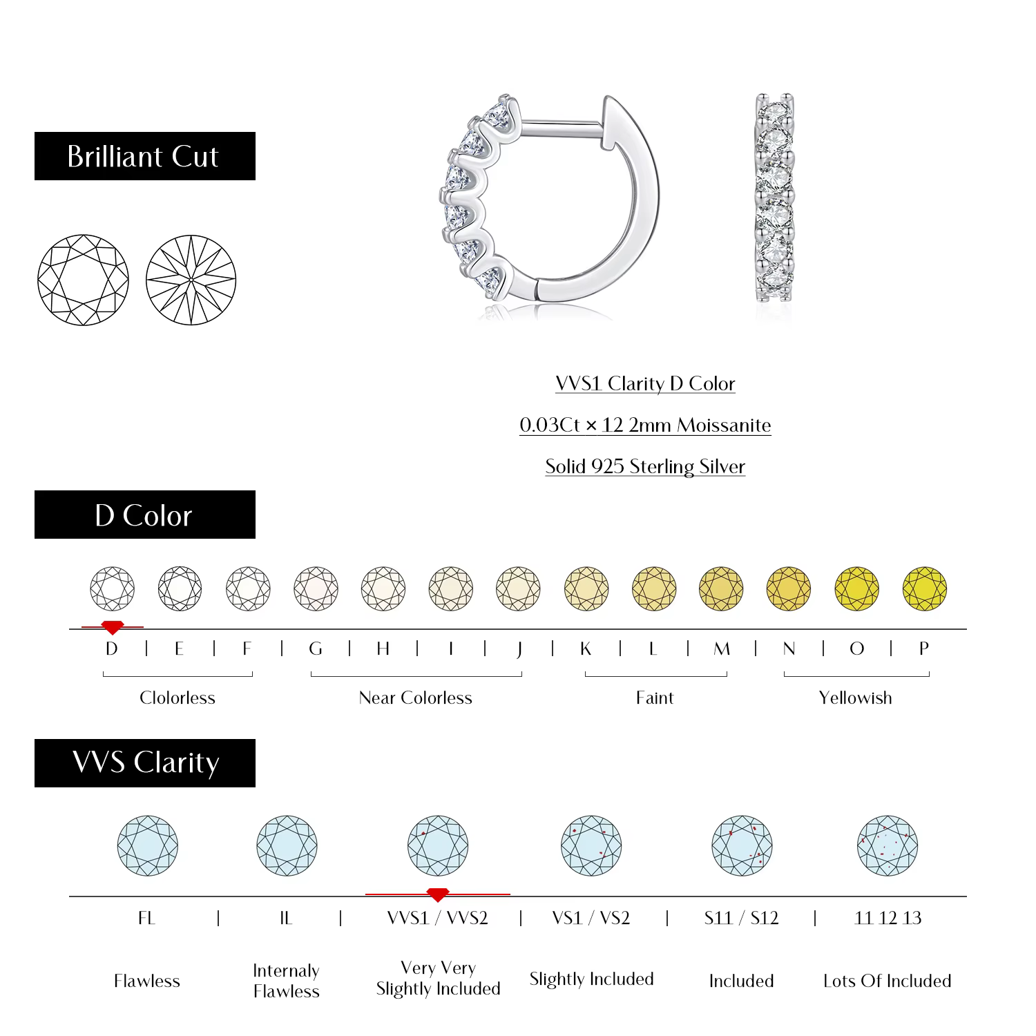 MODIAN D couleur Moissanite petites boucles d'oreilles en argent Sterling 925 creux scintillant bouc