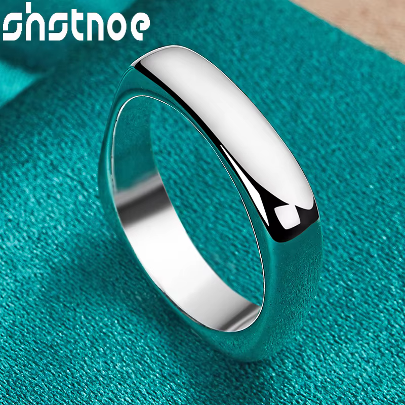 SHSTONE – bague carrée lisse en argent Sterling 925, pour femmes et hommes, bandes de mariage, fête,