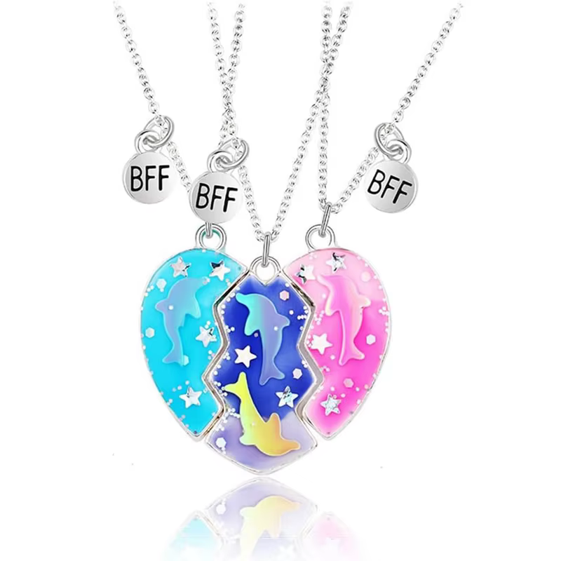 Collier d'amitié meilleur ami pour 3 filles, dauphin magnétique, pendentif cœur assorti, colliers BF