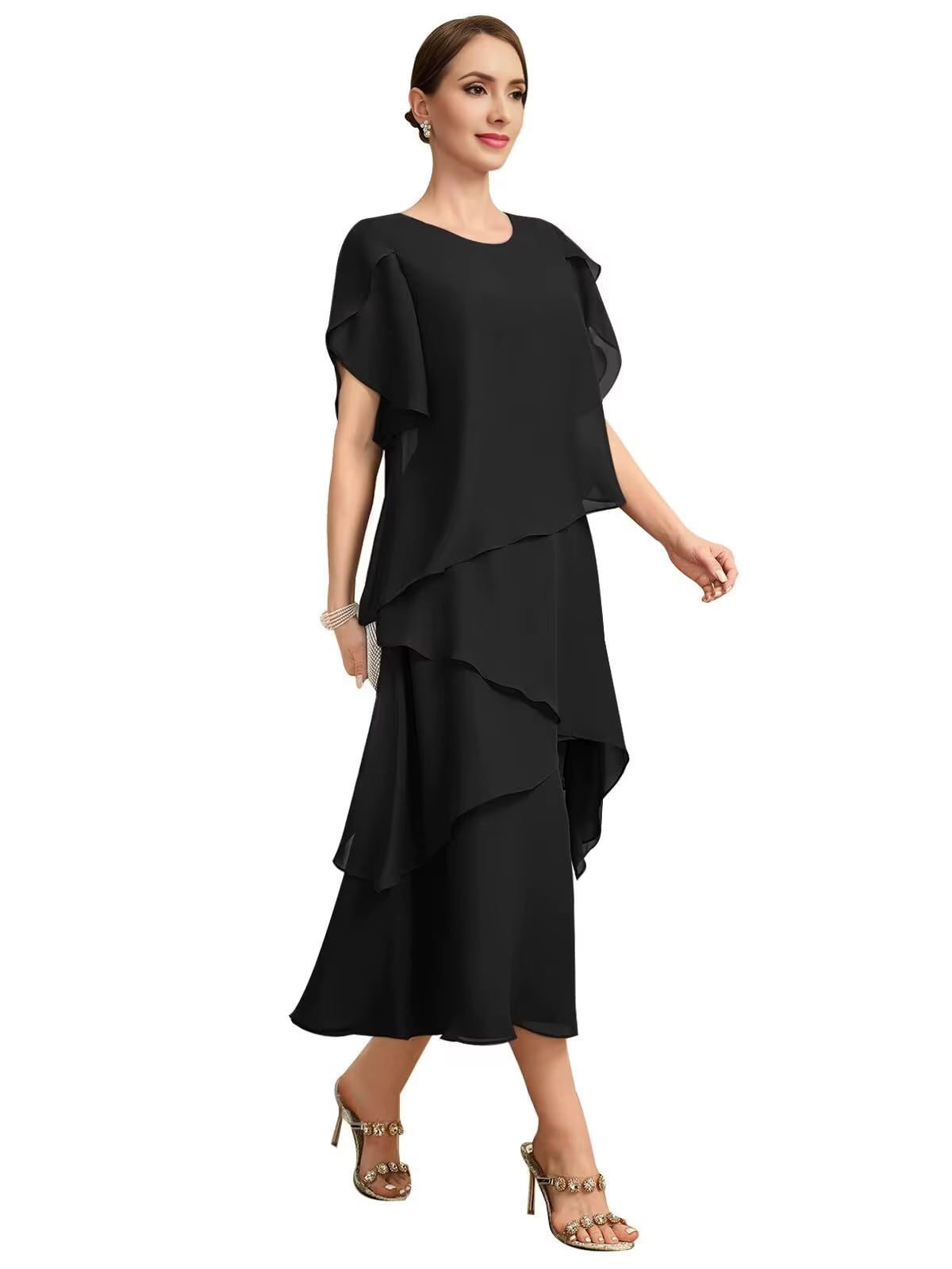 Robe de mère de la mariée en mousseline de soie à volants personnalisée pour mariage, robe de cérémo