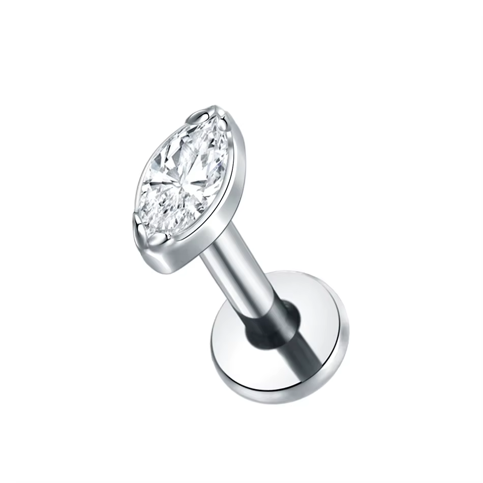 1 pièce G23 titane Labret Piercing unique minuscule Marquise CZ oreille Tragus Cartilage Helix Daith