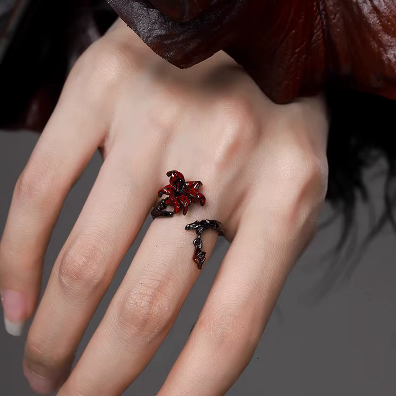 ANENJERY Datura fleur anneau ouvert pour les femmes Cool doux gothique Style foncé Niche Design bijo