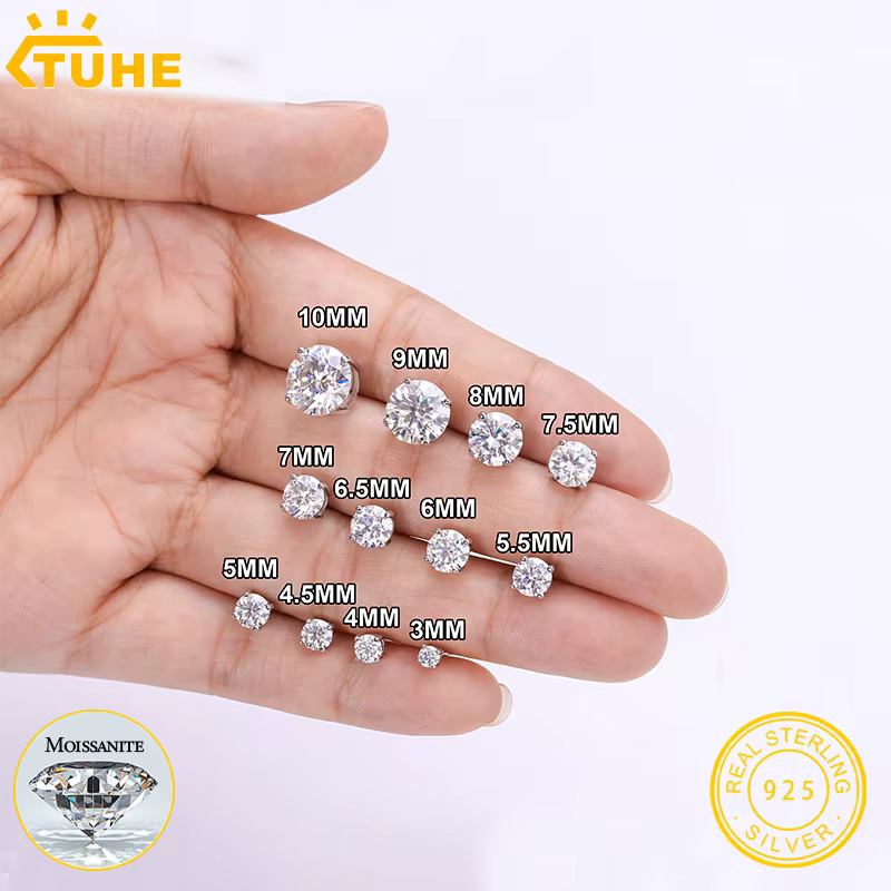 TUHE – boucles d'oreilles rondes classiques unisexes en argent 925 pour femmes, couleur D VVS1, bijo