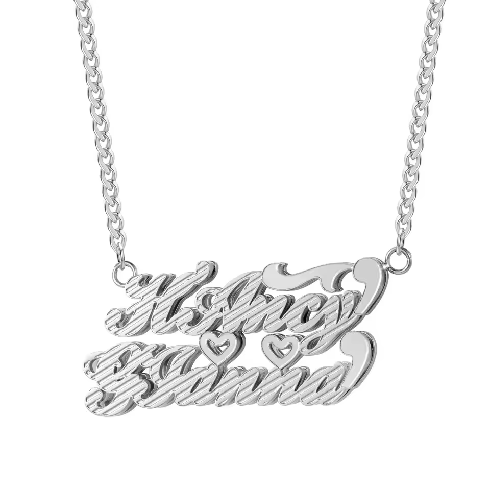 Collier double nom personnalisé plaqué or 18 carats, fabriqué en acier inoxydable avec un design bic
