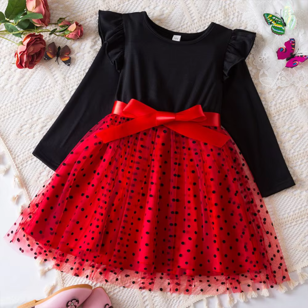 Robes rouges à manches longues pour filles, costume de princesse, vêtements de fête pour enfants ado