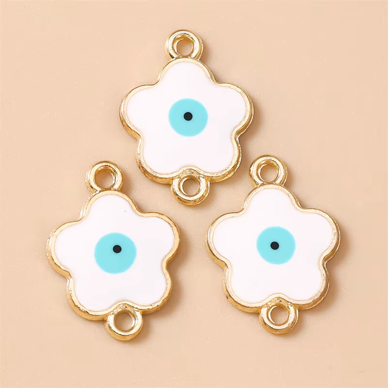 Leslie 10 pièces 14x19mm Breloques en émail Fleur et Oeil protecteur, Accessoires de fabrication de 