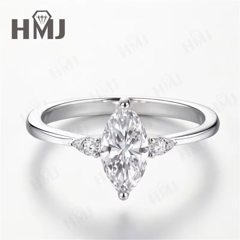 Bague de fiançailles en moissanite marquise 1 carat couleur D, en argent sterling 925 plaqué or 18 c