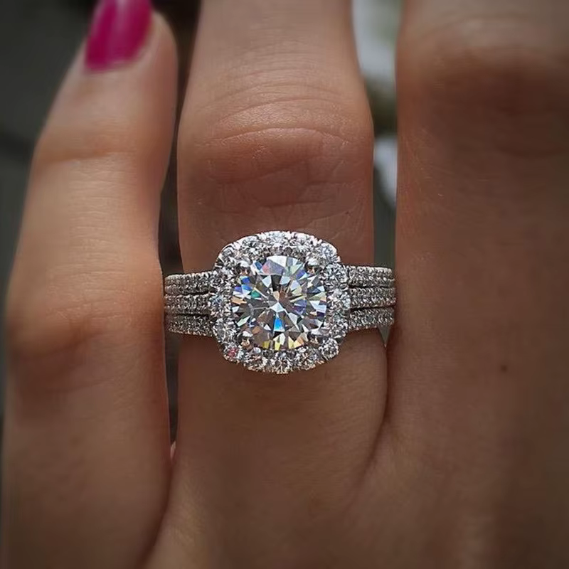 Bague moissanite carrée en argent sterling 925, classique et de luxe léger, comme cadeau de bijoux p