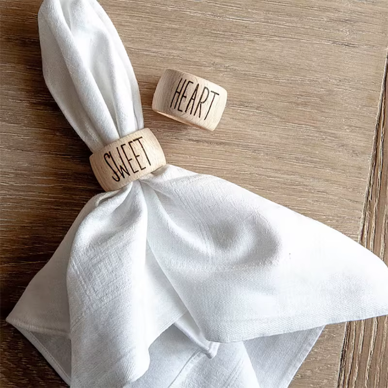 Rond de Serviette en Bois Personnalisé, Décoration Rustique de Mariage, Fiançailles, Douche Nuptiale