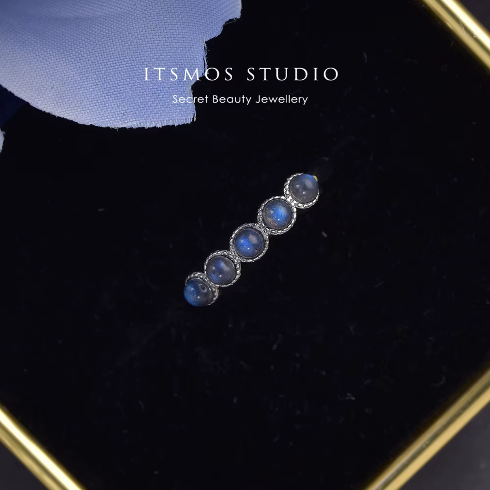 ITSMOS – rangée de bagues en Labradorite naturelle, pierres précieuses en argent, perles rondes, lum