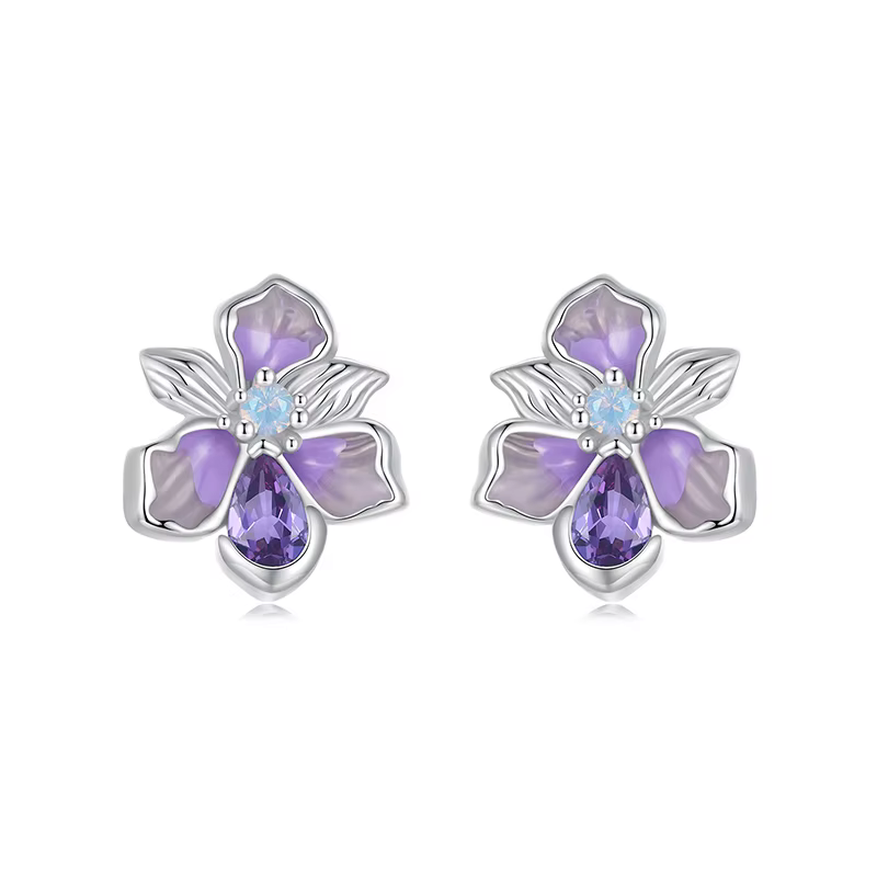 WOSTU 925 argent mystique violet fleur boucles d'oreilles bijoux de fête de mariage Zircon colibri c