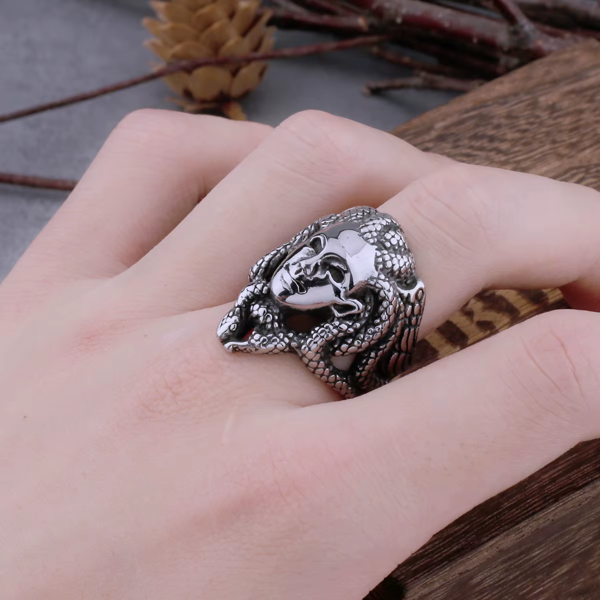 Bague Medusa de la mythologie grecque Vintage en acier inoxydable pour hommes et femmes, Punk Hip Ho