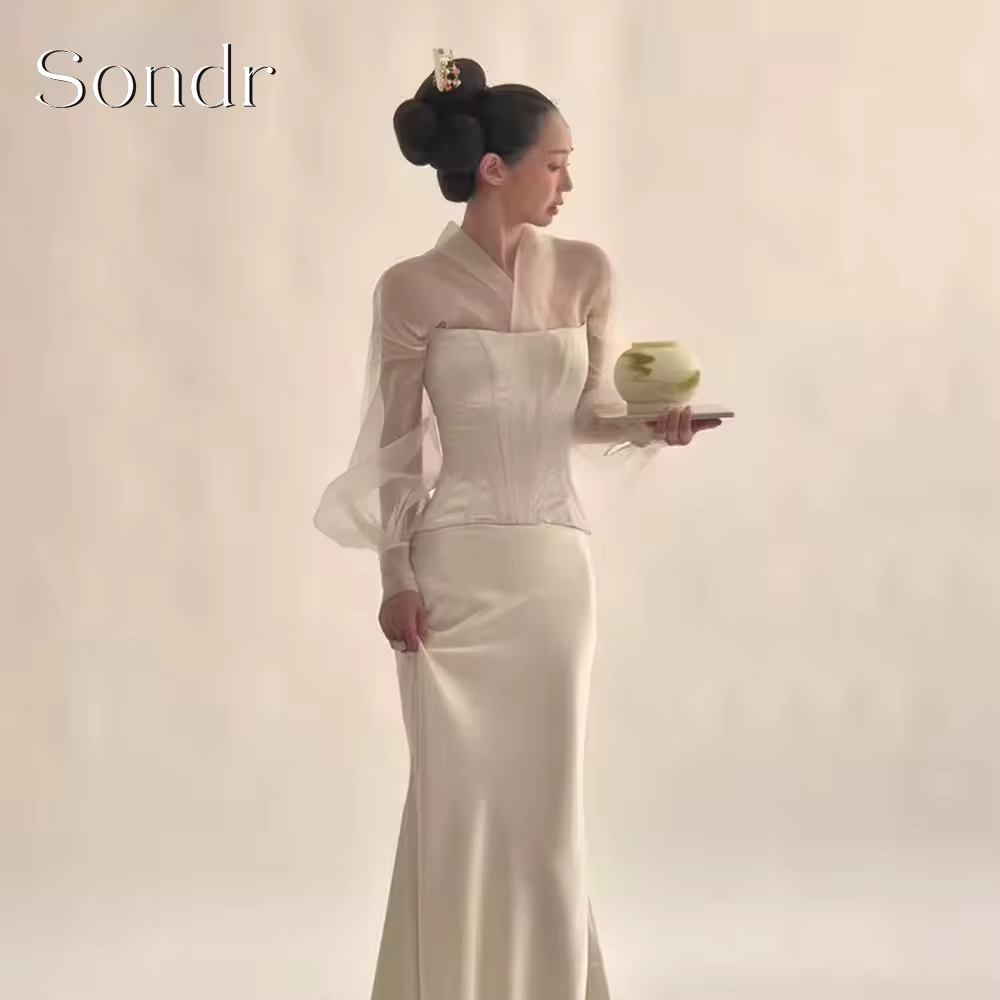 Robes de mariée coréennes Sondr, 2 pièces, en organza et satin, style sirène, robes de mariage à fer