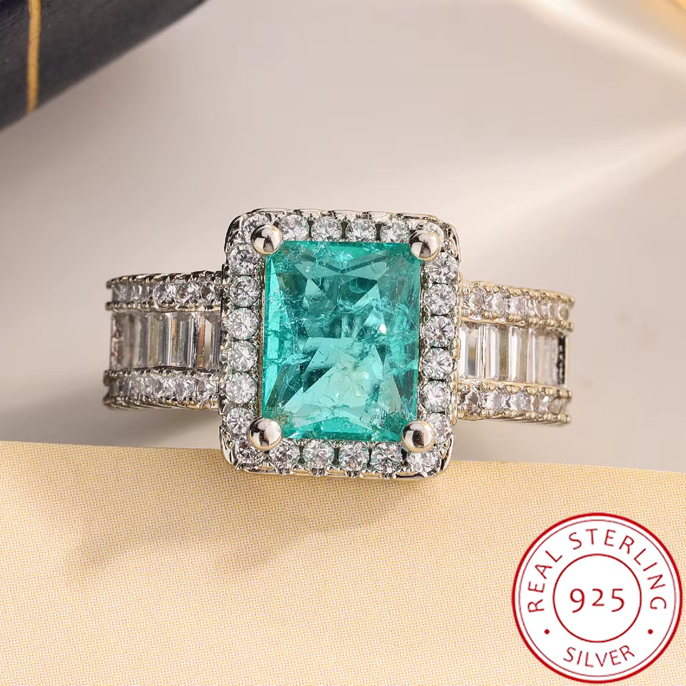 Bague de mariage géométrique moderne - Zirconia taille princesse en argent 925 | Bande minimaliste
