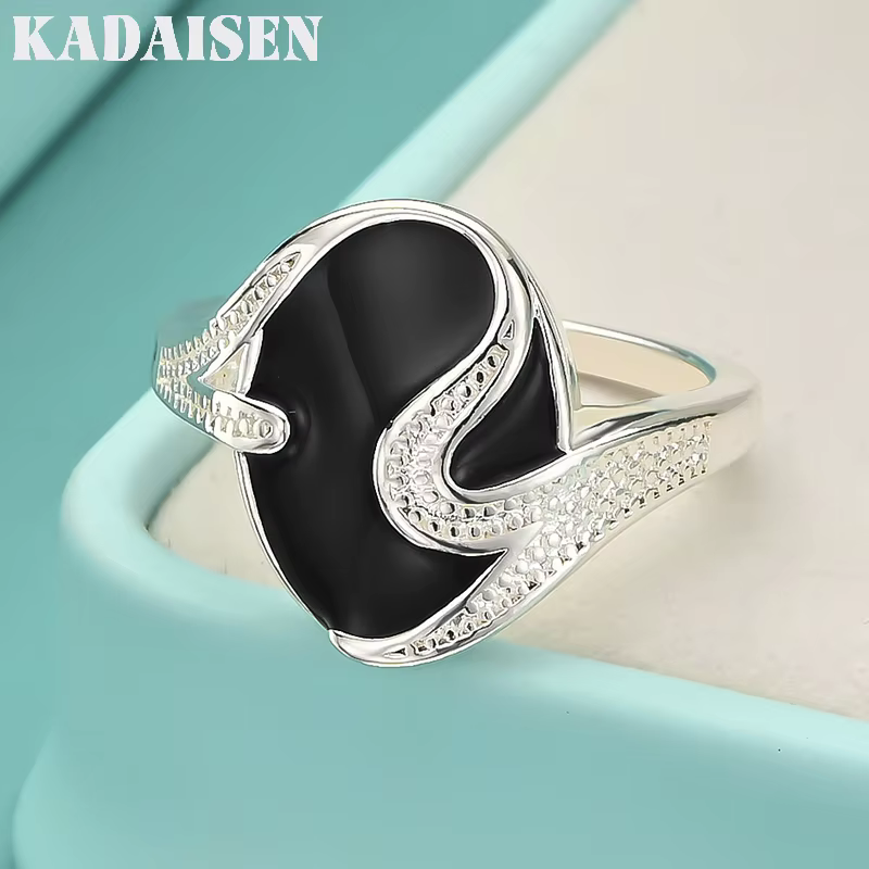 Argent sterling 925, obsidienne ronde 7-10 #   Bague pour femme, bijoux de mode pour mariage, fiança