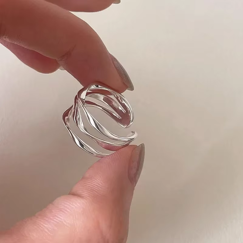 Bagues ajustables géométriques multicouches couleur argent pour femmes, bijoux de mode, accessoires 