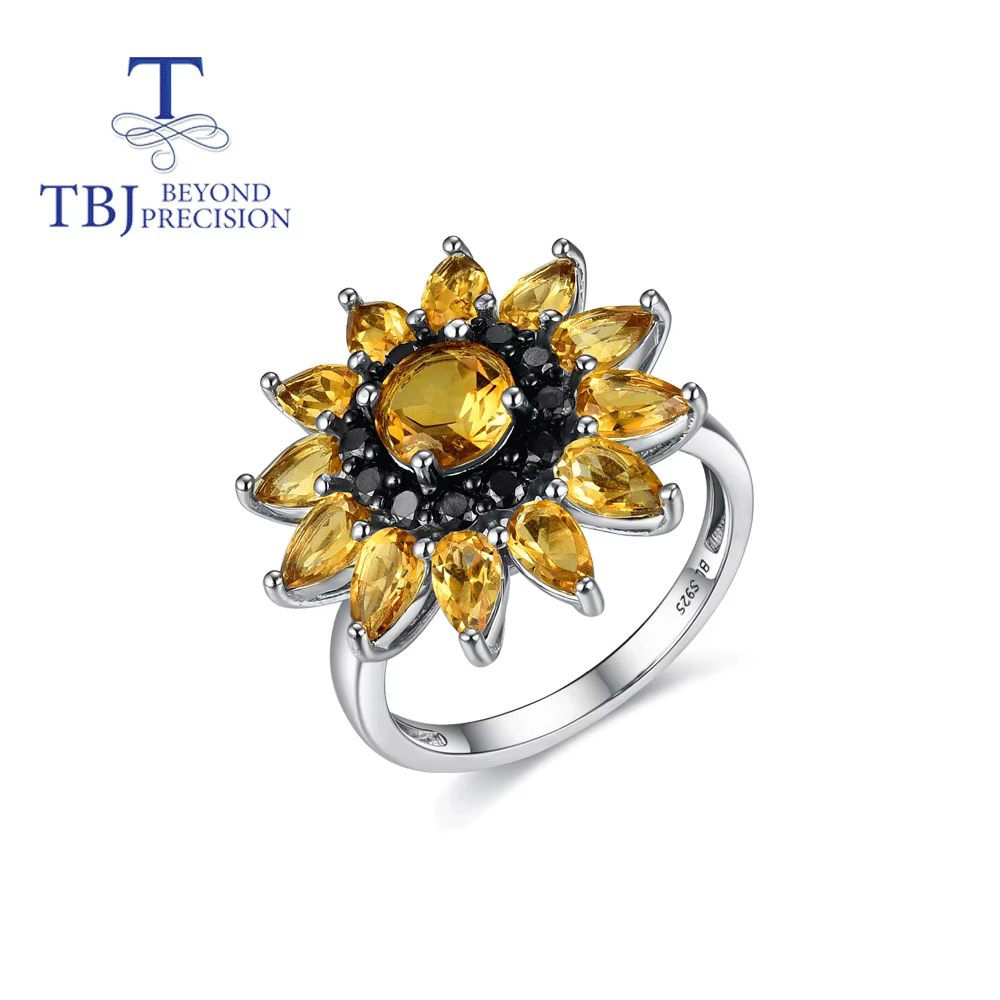 Bague en pierre précieuse citrine naturelle, bijoux fins en argent sterling 925, conçue comme un cad