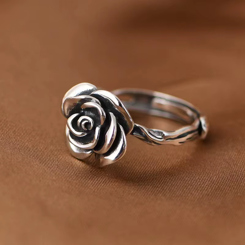 Bague en argent sterling 925, fleur de rose vintage pour femme, bijoux de mariage classiques, bagues