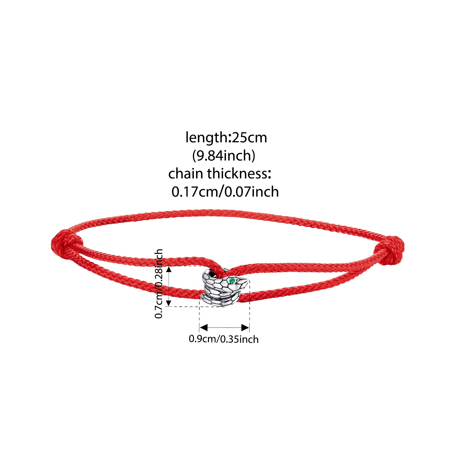 BAMOER 925 argent Sterling Viper rouge Bracelet corde réglable Double couche rotatif serpent perle O