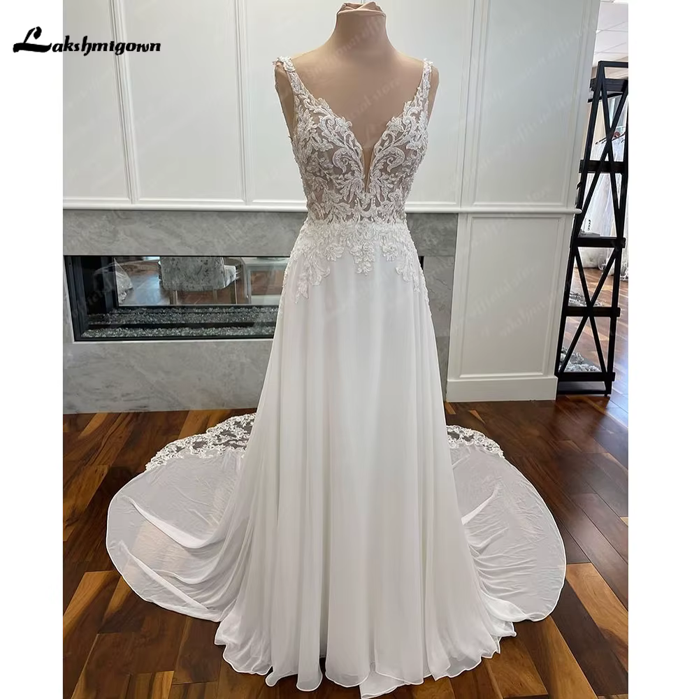 Robes de mariée civiles de luxe en mousseline de soie, personnalisées, dos ouvert, style Boho, longu