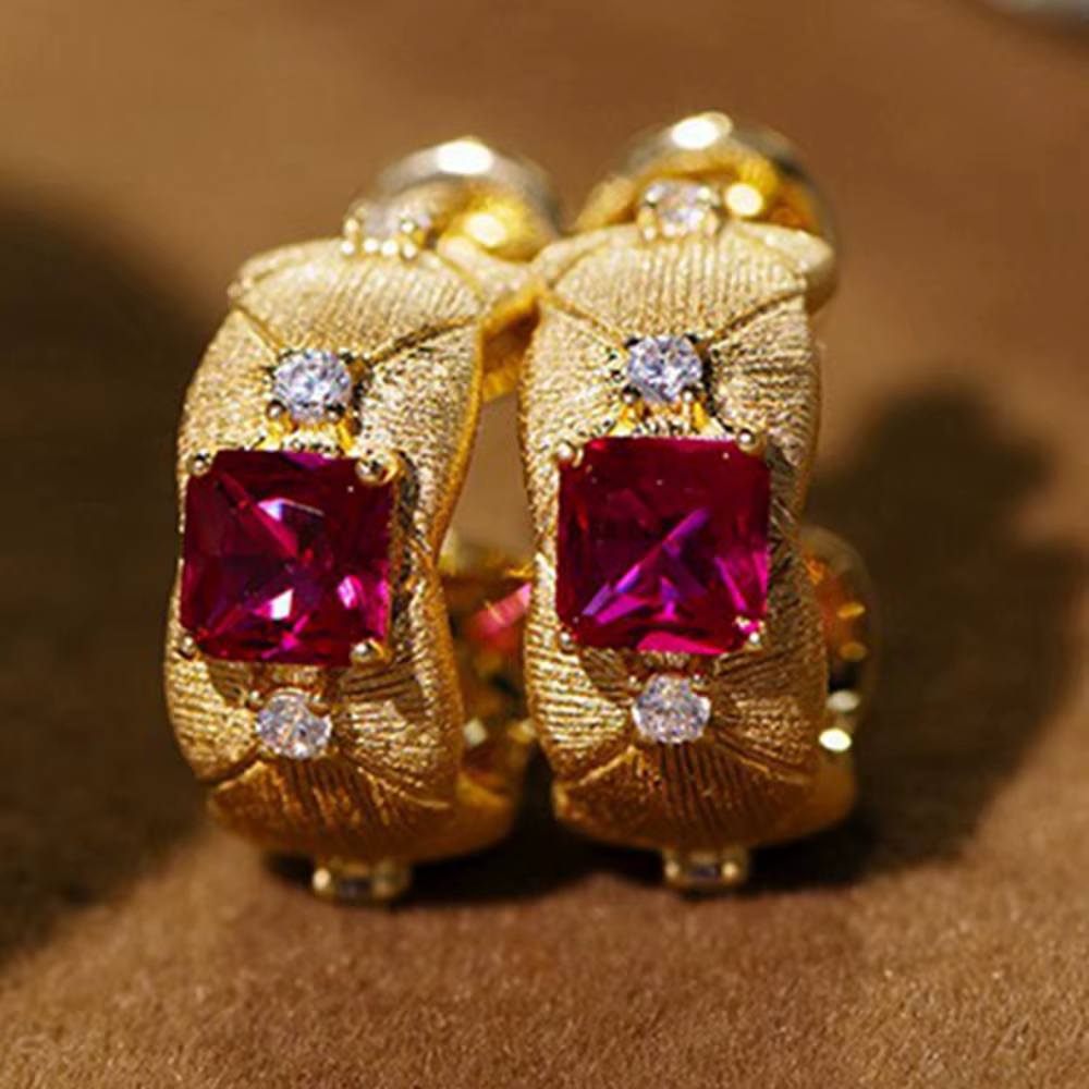 Vinregem adrenHigh Carbon Diamond Gemstone Boucles d'oreilles créoles vintage pour femme, plaqué or 