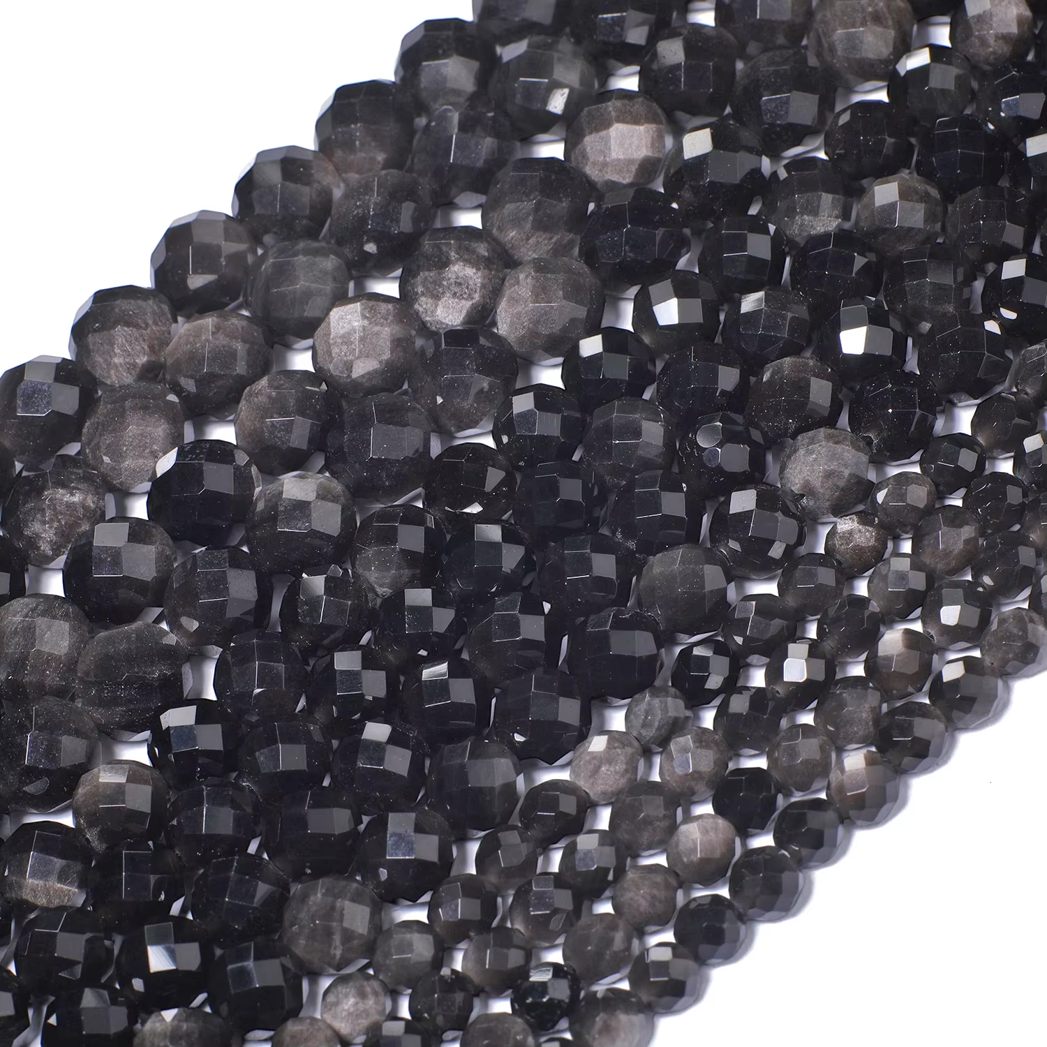 Perles en pierre d'obsidienne couleur argent naturel 6mm 8mm 10mm, perles rondes à facettes, perles 