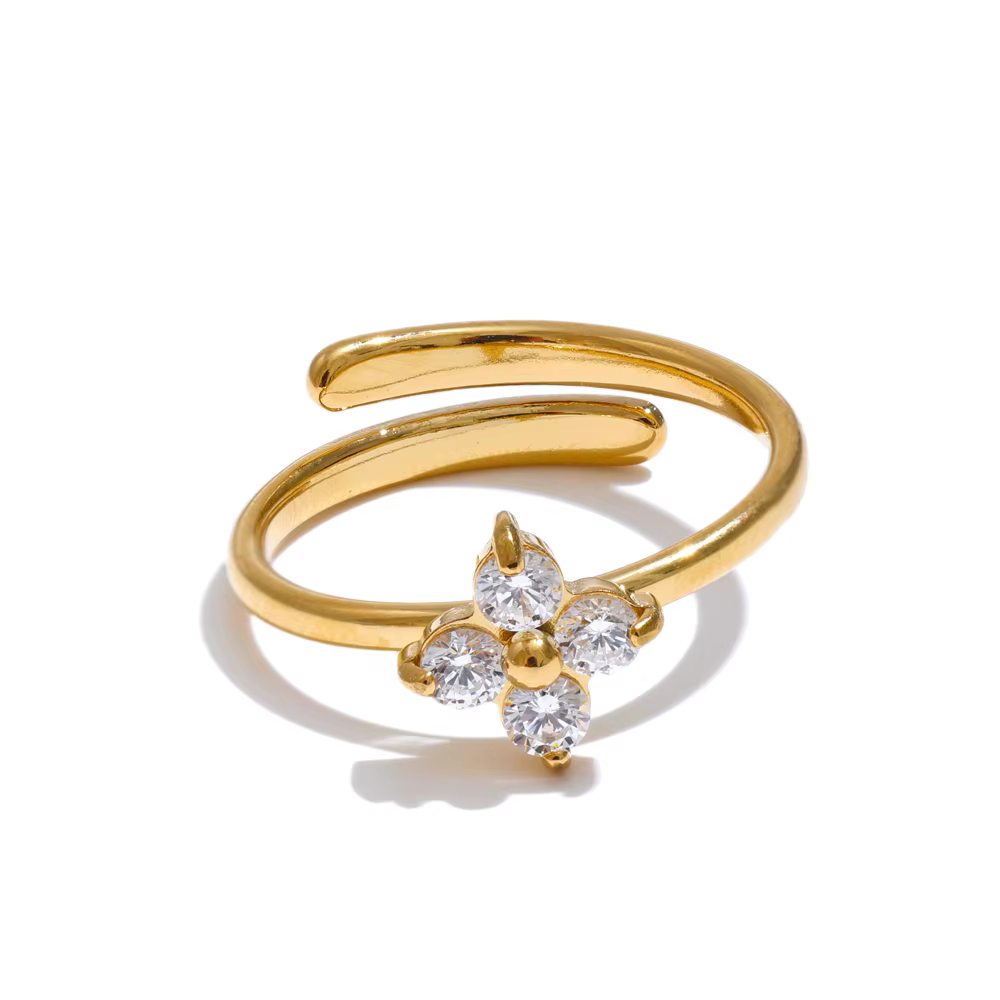 NiNice anneaux acier inoxydable bijoux femme Cube zircone fleur décoration réglable à la mode Simple