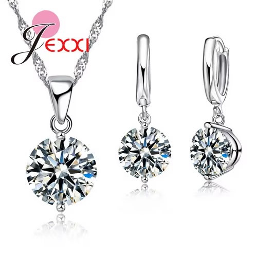 Ensembles de bijoux en cristal autrichien pour femmes, boucles d'oreilles et collier en argent regar