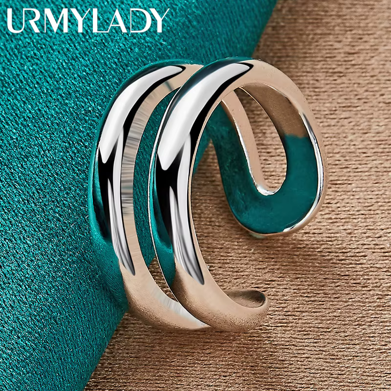 URMYLADY – bague Double ronde réglable en argent Sterling 925 pour femmes, breloque de mariage, bijo