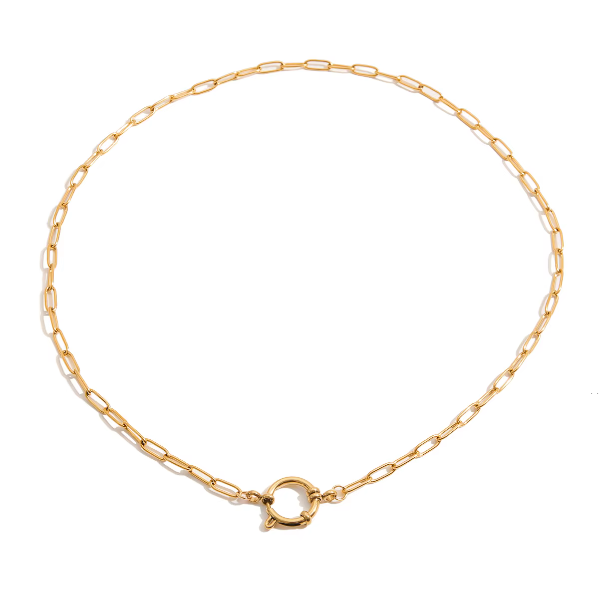 Yori – chaîne de trombone de base, fermoir marin rond, collier étanche plaqué or 18 carats, en acier