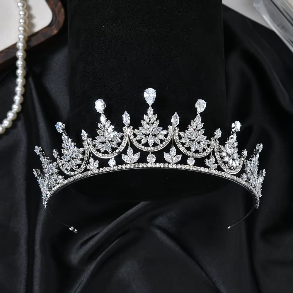 Couronnes de mariage de luxe pour reine, zircone cubique, diadème de mariée en perles, diadème de co