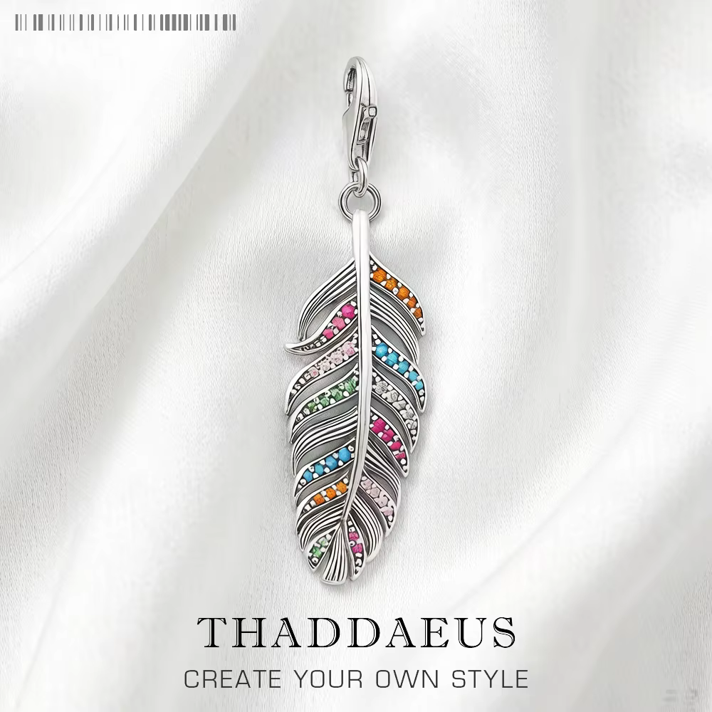 Breloque plume colorée, bijoux fins, Club européen, bohémien, cadeau pour femmes en argent Sterling 