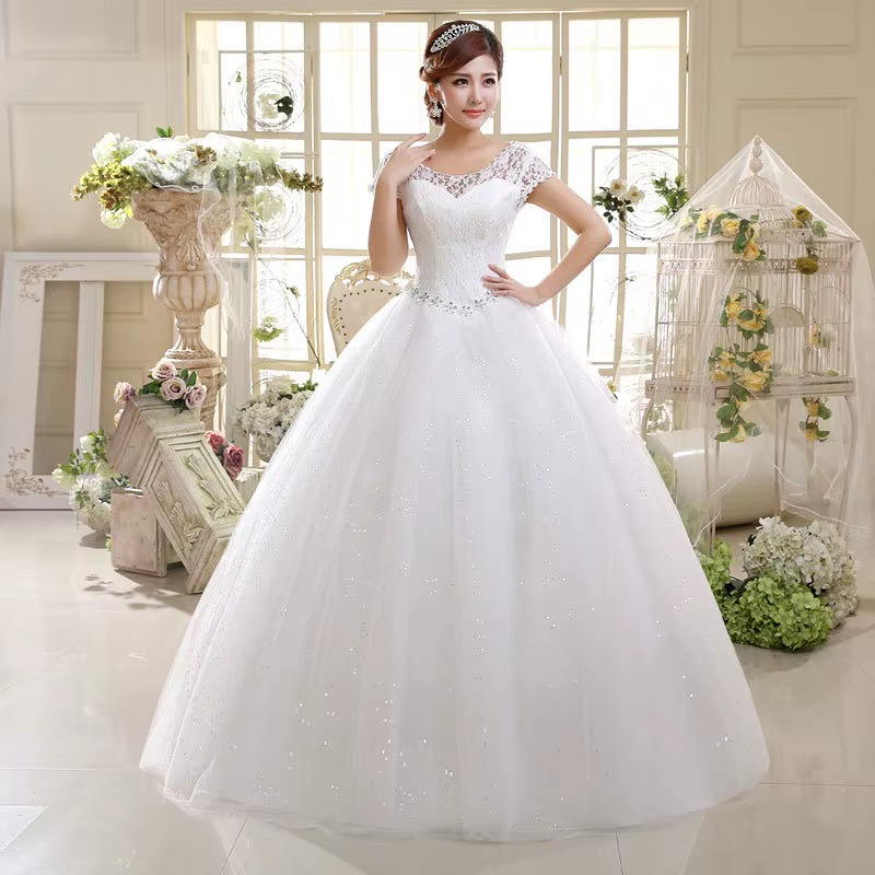 Robe de mariée élégante et simple, col en v, manches courtes, filet strass, dos nu, à lacets, robe d