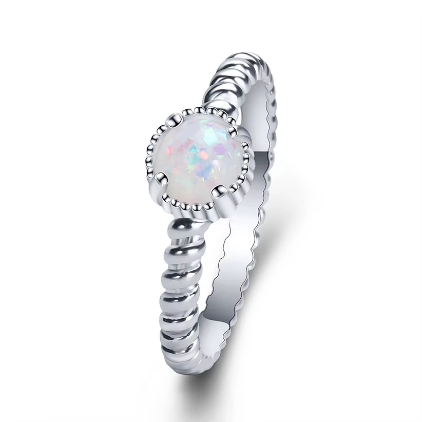 Bague ronde en pierre d'opale pour femme, anneau de fil d'amoureux, acier inoxydable vintage, cadeau