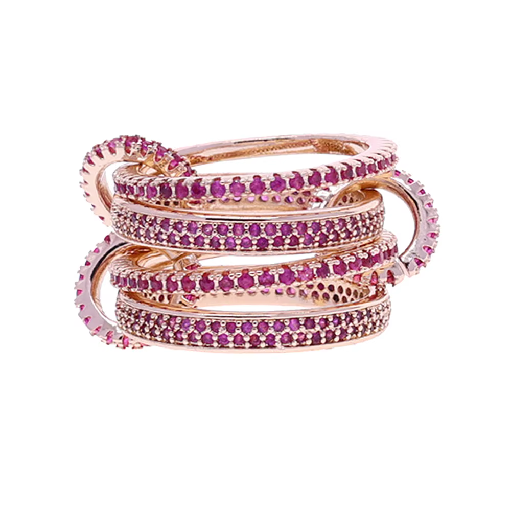 Nouvelle bague à 4 maillons couleur or rose 2026, zircon cubique rose, bijoux empilables multi-pièce