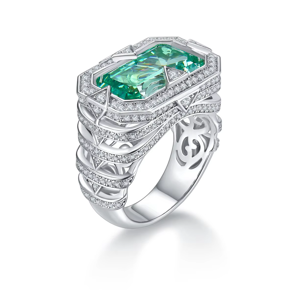 Bellux S925 argent plaqué or gemme synthétique Paraiba carré grand Carat diamant bague Fine bijoux S