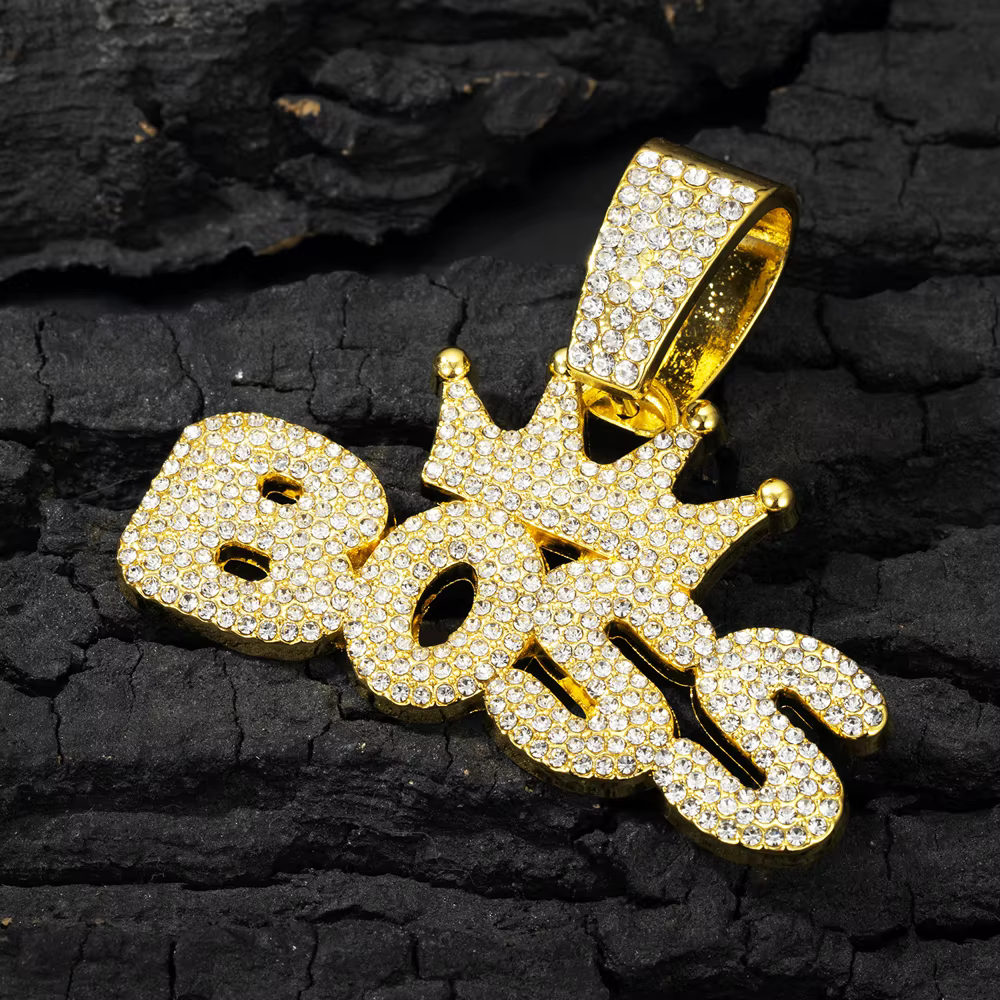 Collier avec pendentif Hip-hop pour hommes, Cool, strass, lettre BOSS, mode glacée, Zircon scintilla