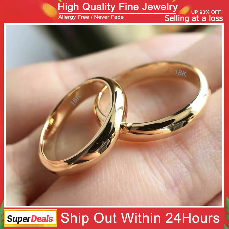 Bague ronde en or 18 carats, ne se décolore pas, fine, 4mm, pour femmes et hommes, bracelet de maria