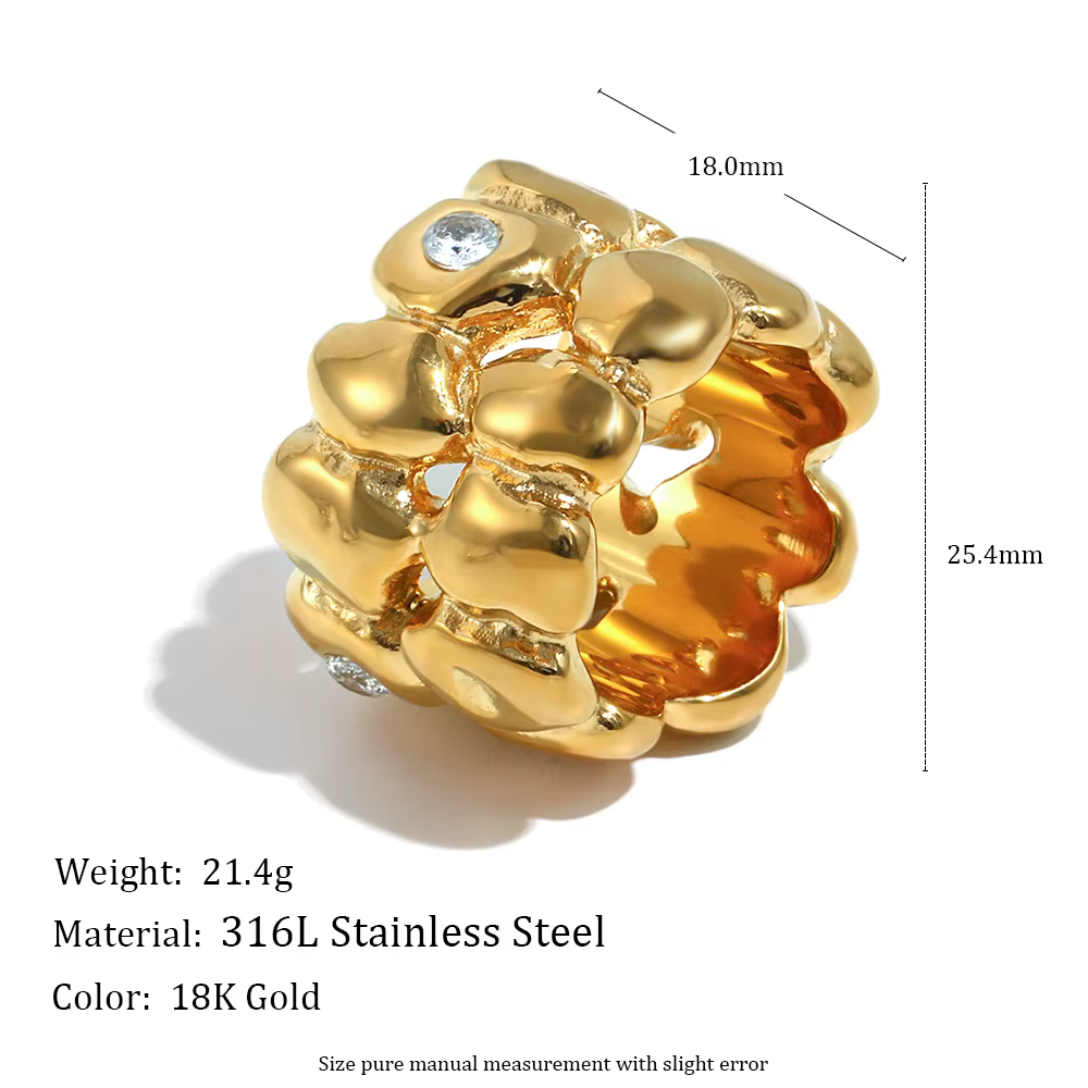 E.B.belle – bague en Zircon plaqué or, Double couche, en forme de chocolat, Vintage, sans ternisseme