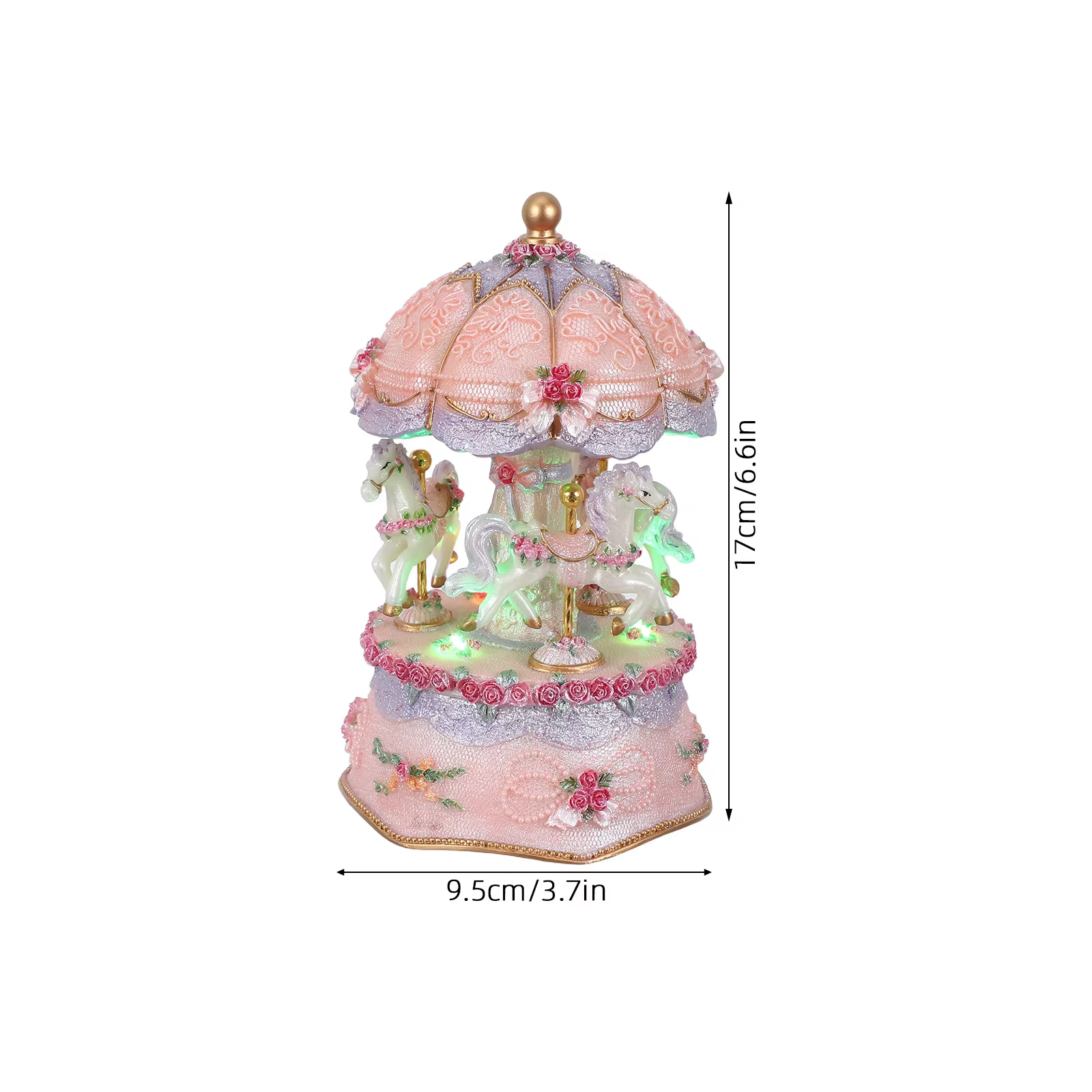 Carrousel lumineux à 3 chevaux, boîte à musique de style vintage, design rotatif en résine avec lumi