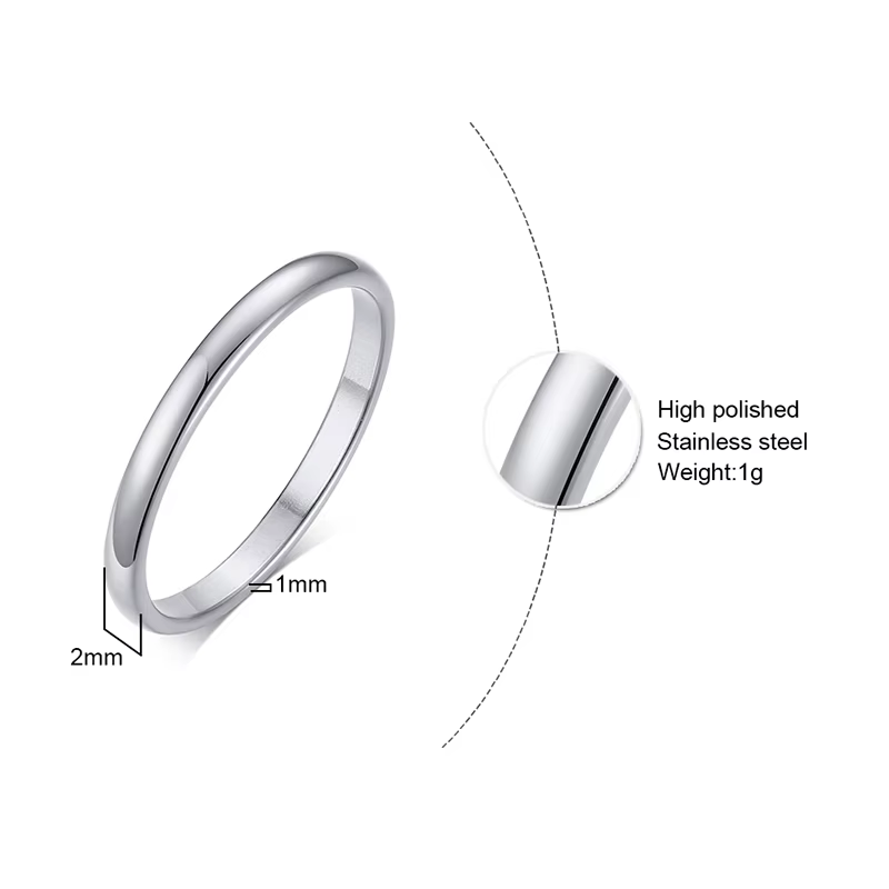 Bagues de base pour hommes, bague de promesse de mariage en acier inoxydable poli, dôme uni de 2/4/6