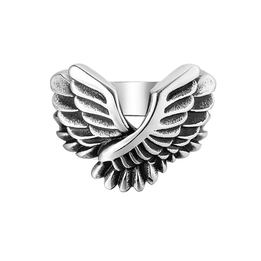 Bagues gothiques archange Michael pour hommes et femmes, en acier inoxydable 316L, ailes d'ange, Pun