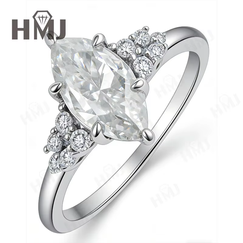 Bague Marquise 1,5 carat en Moissanite, Diamant, Argent Sterling 925, Bijoux de Fête, de Mariage, Ca