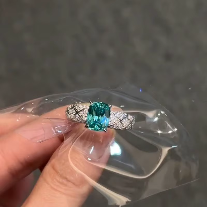 Bague carrée en argent 925 pour femmes, étoile scintillante, rivière, plein de diamants, mode rétro,