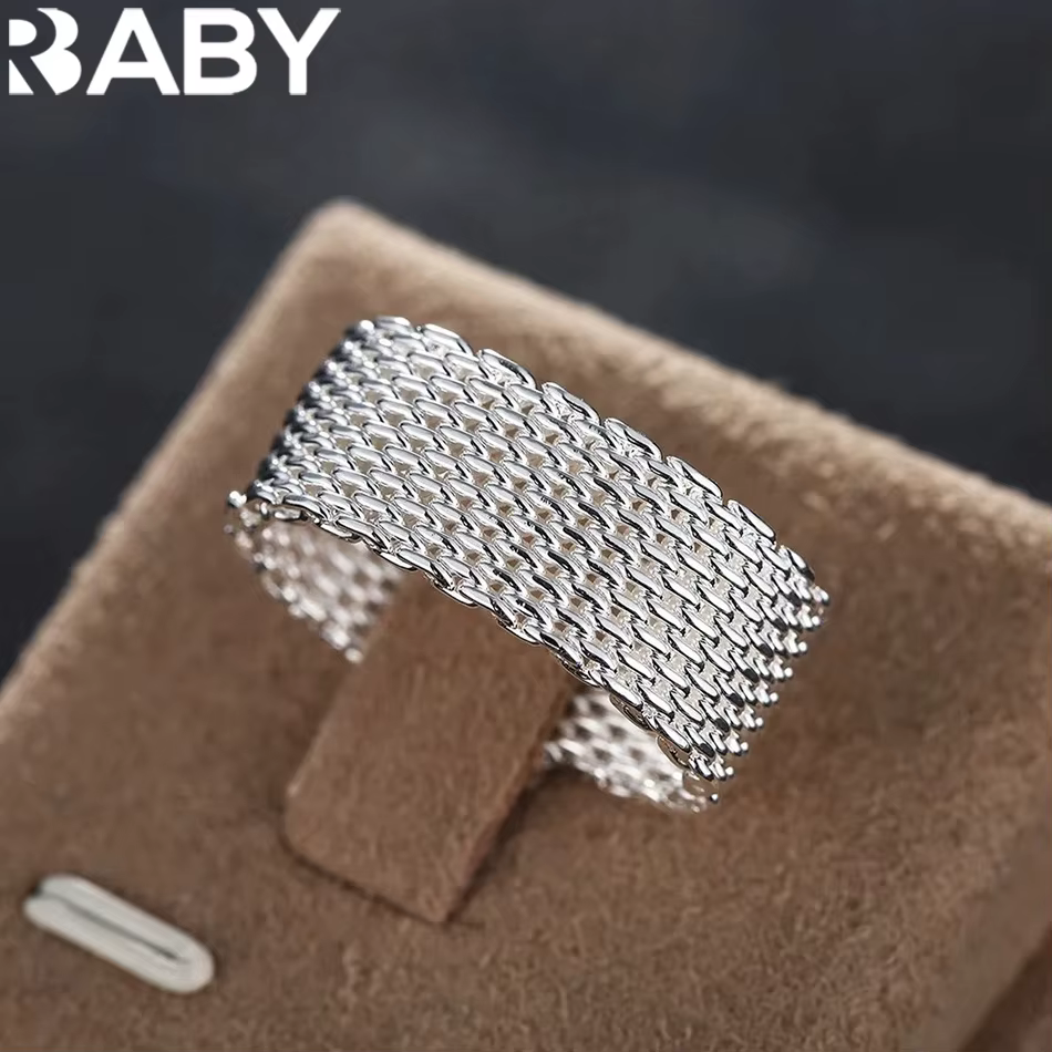 Breloques classiques en argent Sterling 925, bagues en filet simples, bijoux fins pour femmes et hom