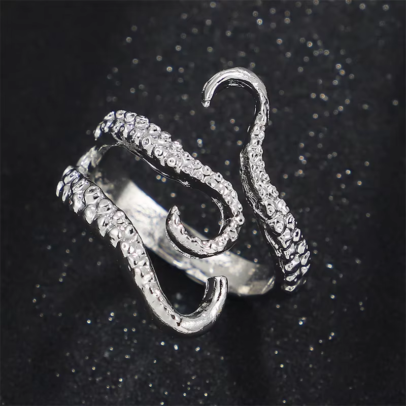 Bague ajustable tentacule de pieuvre, bijoux gothiques océaniques plaqués argent, bague ouverte en f