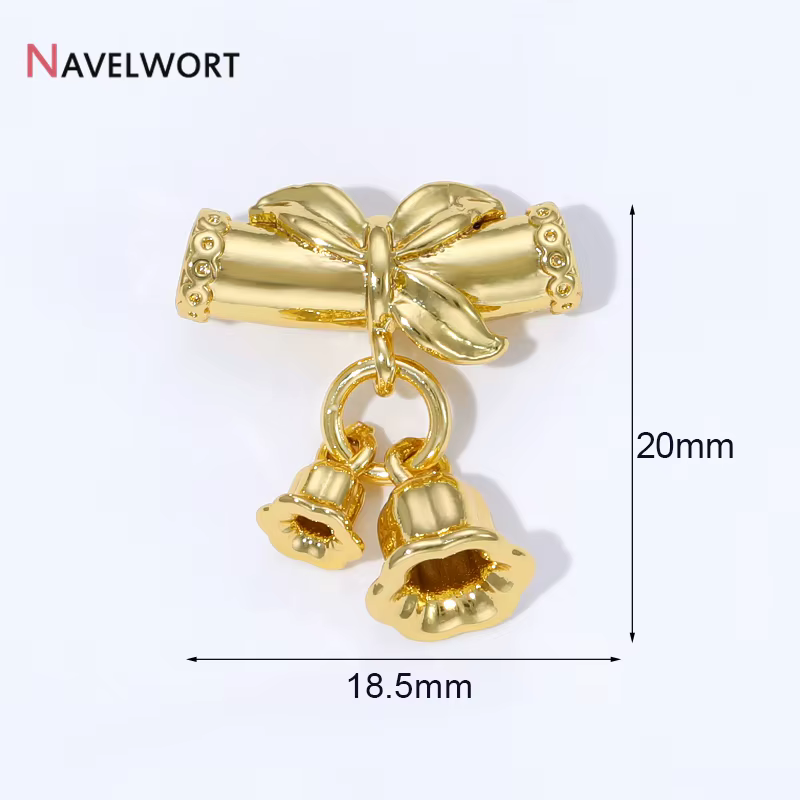 Perles de suspension en laiton plaqué or 18 carats avec breloque clochette, attaches pour bijoux pou